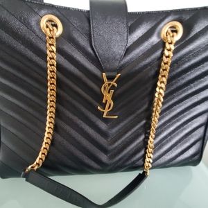 YVES Saint Laurent Black Gold Chain Matelassé Chevron Caviar Leather (Large)
